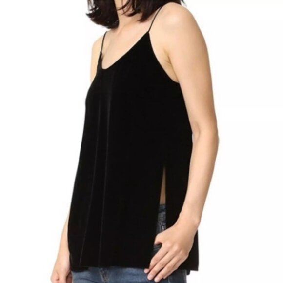 Theory Black Velvet Tank Top Size M  "Odete B Fixture" Matte Black Blouse - Picture 1 of 13